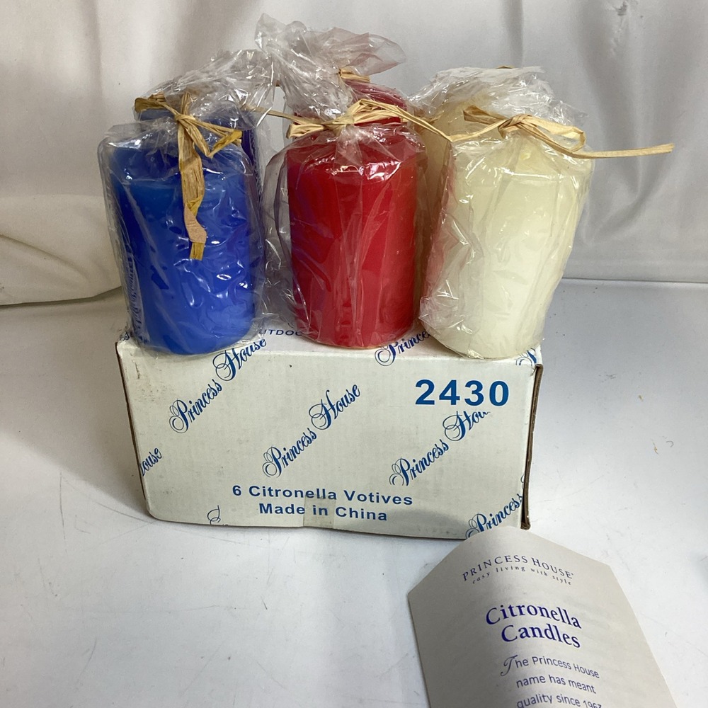 Princess House 2430 Box Of 6 Citronella Votives New In Box Red white And Blue